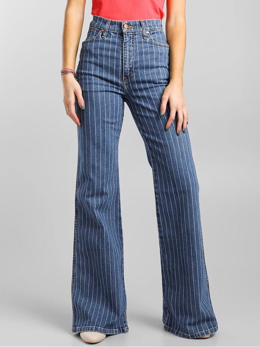Wrangler Wanderer Blue Pinstripe High-Rise Flare Leg Jeans Women’s 26x32